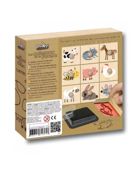 CreaLign - 9 tampons en bois les animaux de la ferme - Wild Willy
