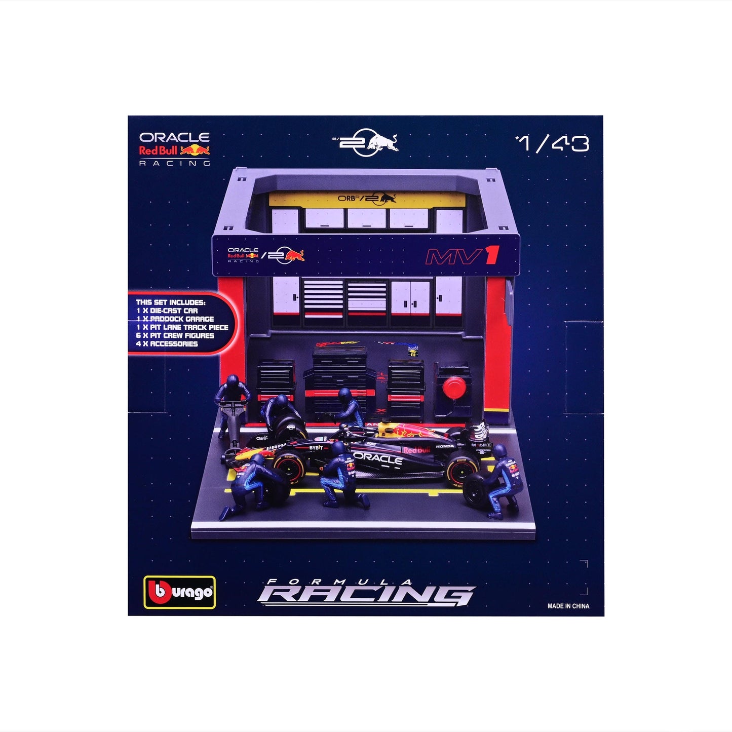 BBurago Red Bull Pit Stop with RB20 #1 Max Verstappen Diecast Model 1:43 F1 2024 - Wild Willy