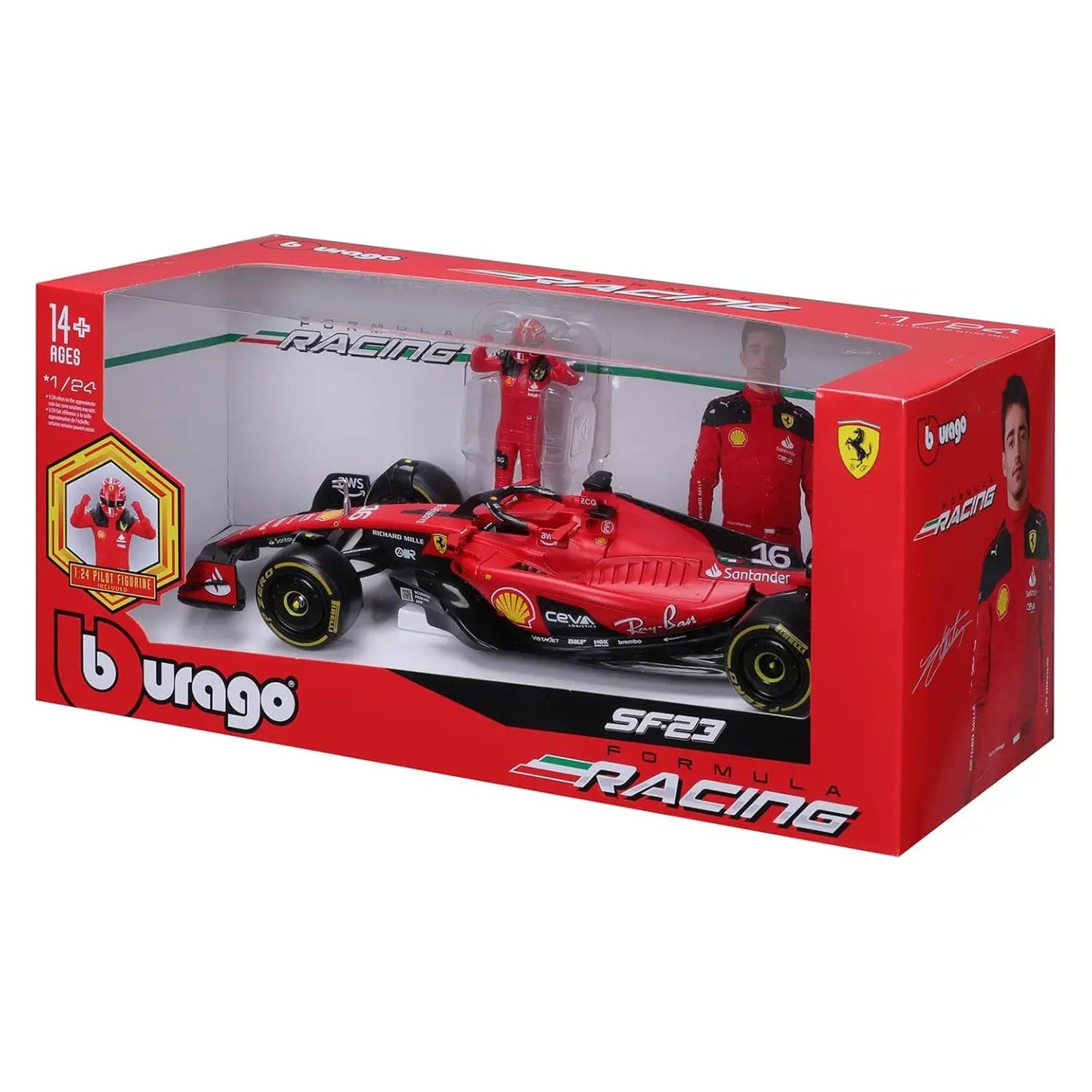 Bburago F1 Ferrari SF23 #16 with Driver- 1:24 Diecast Model - Wild Willy