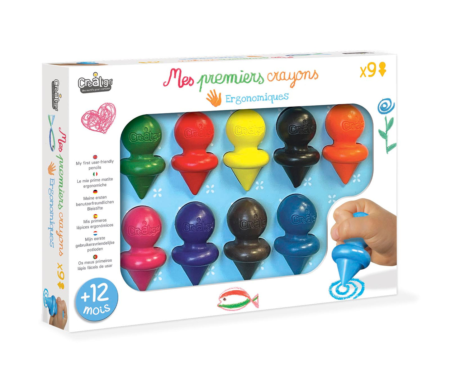CreaLign MES PREMIERS CRAYONS ERGONOMIQUES9PCS 12M+ CL195