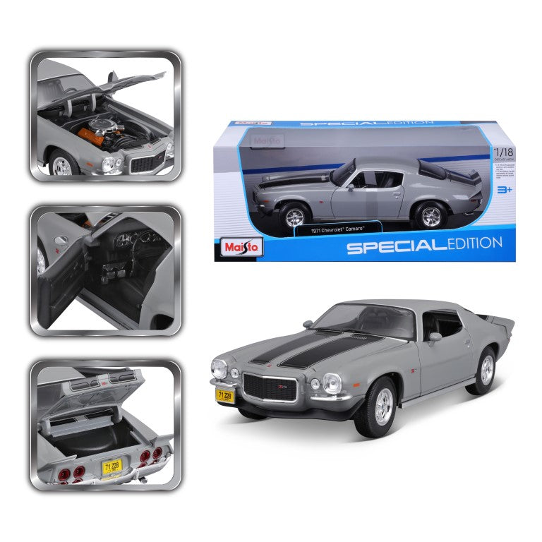 Maisto 1971 Chevrolet Camaro Gray 1:18 Diecast Model - Wild Willy