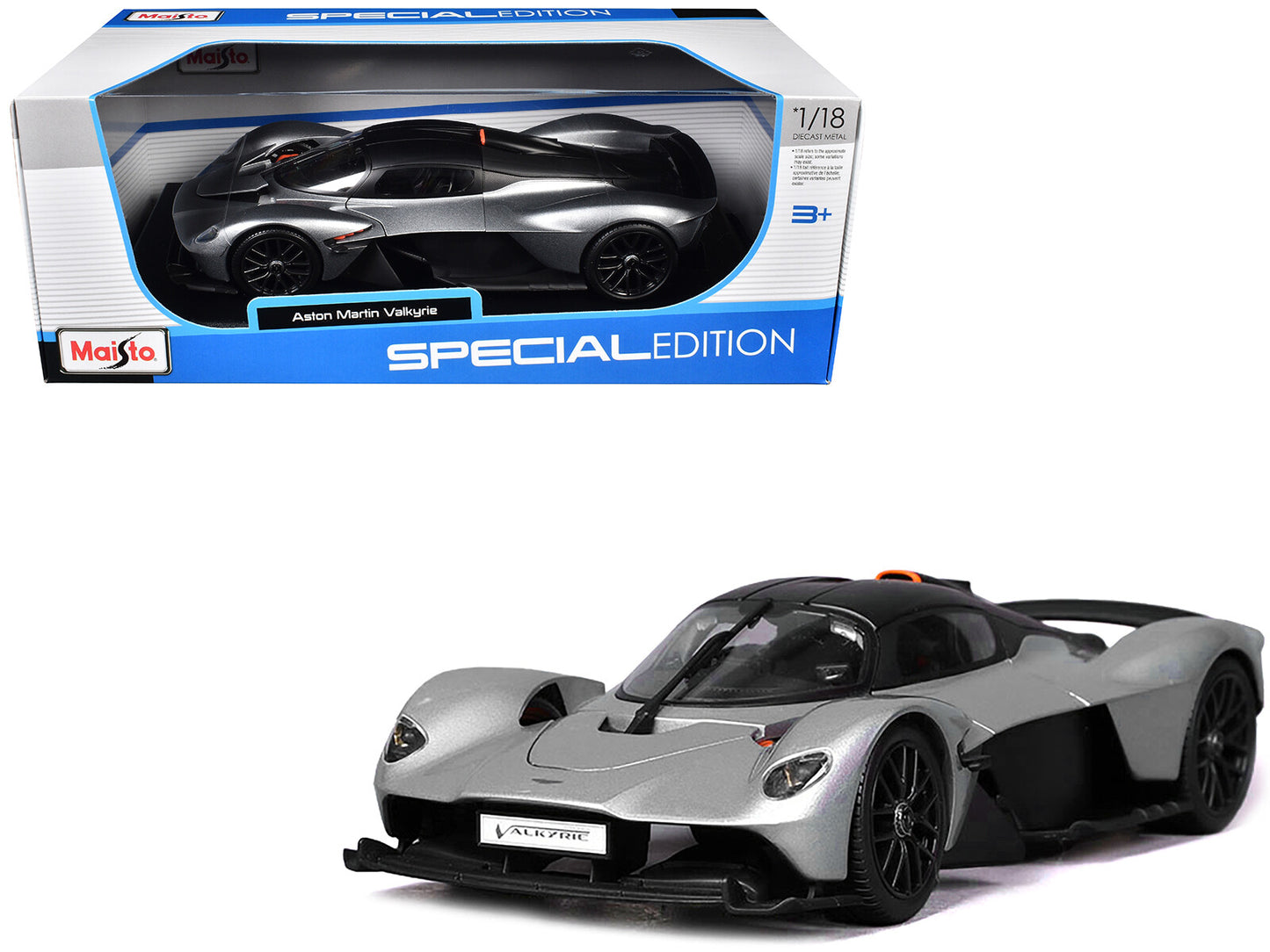 Maisto Aston Martin Valkyrie Silver 1:18 Diecast Model - Wild Willy