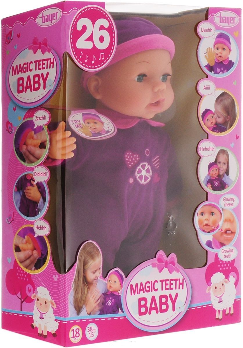 BAYER MAGIC TEETH DOLL 38CM 26FN PURPLE DRESS 18M+93842AE - Wild Willy - Toys Lebanon