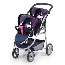 Bayer Tandem, Twin Jogger, 46cm, Unicorn Modern Adjustable Foldable, Blue Pink Unicorn