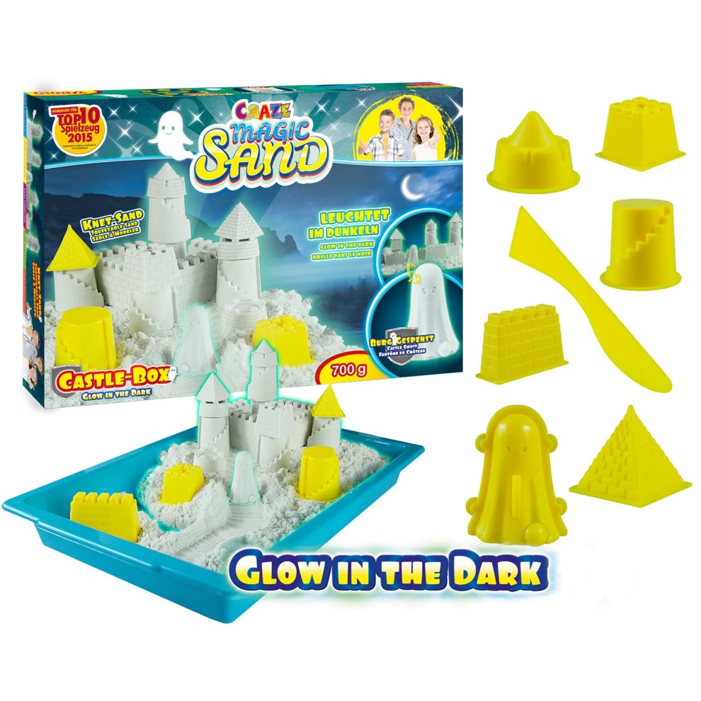 CRAZE MAGIC SAND CASTLE BOX GLOW IN DARKSET 700GR 8 SHAPES - Wild Willy - Toys Lebanon