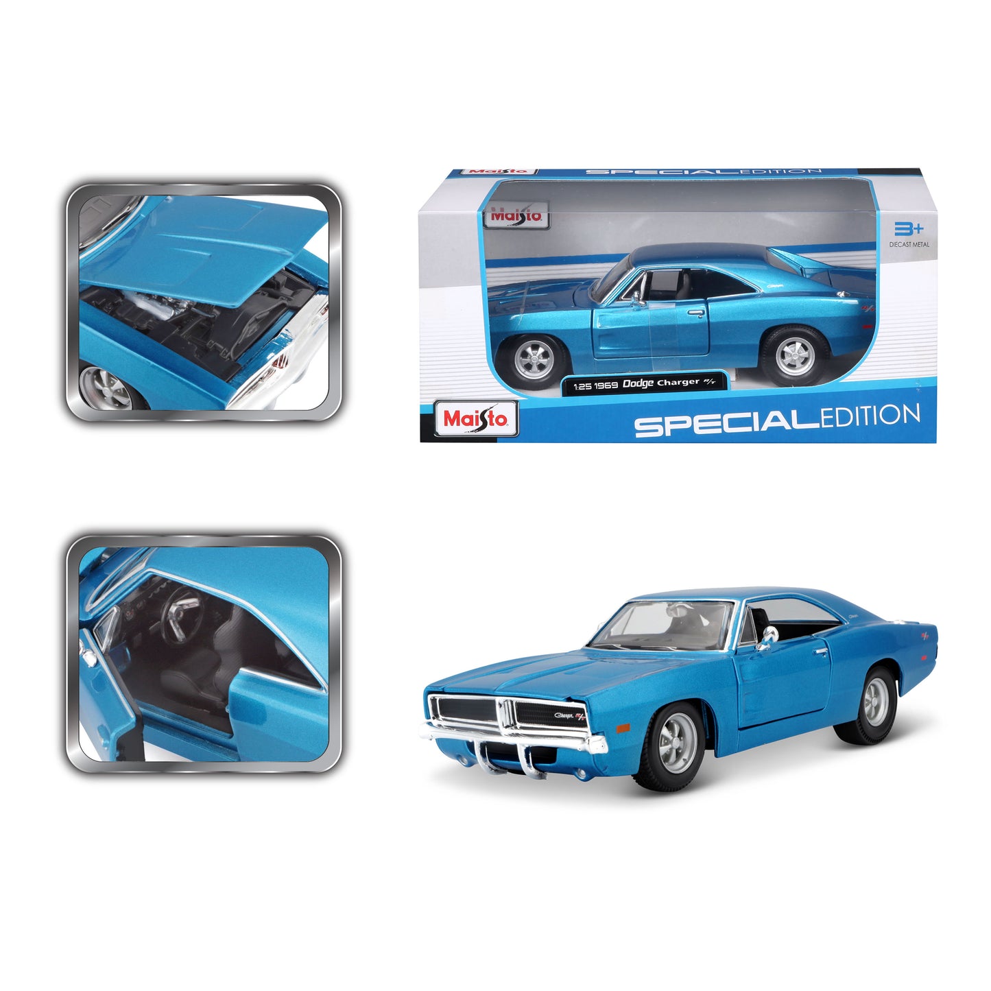Maisto 1969 Dodge Charger R/T Blue  1:24 Diecast Model - Wild Willy