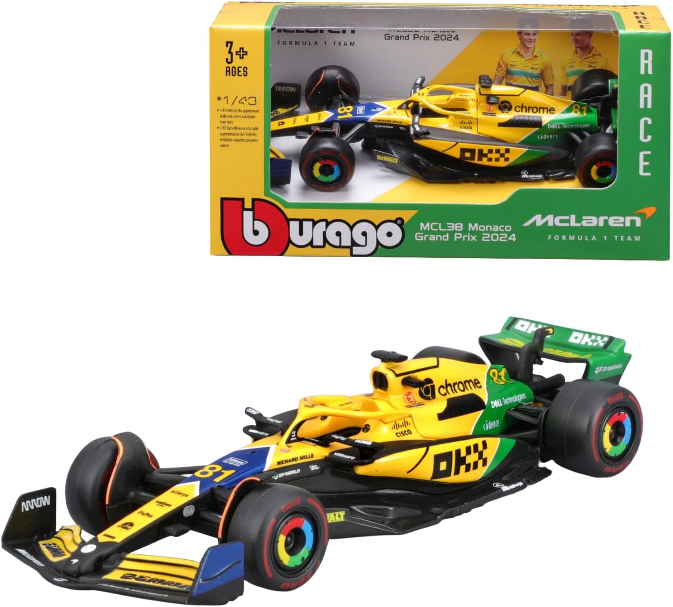 Bburago F1 McLaren MCL38 #4 Monaco GP - 1:43 Diecast Model - Wild Willy