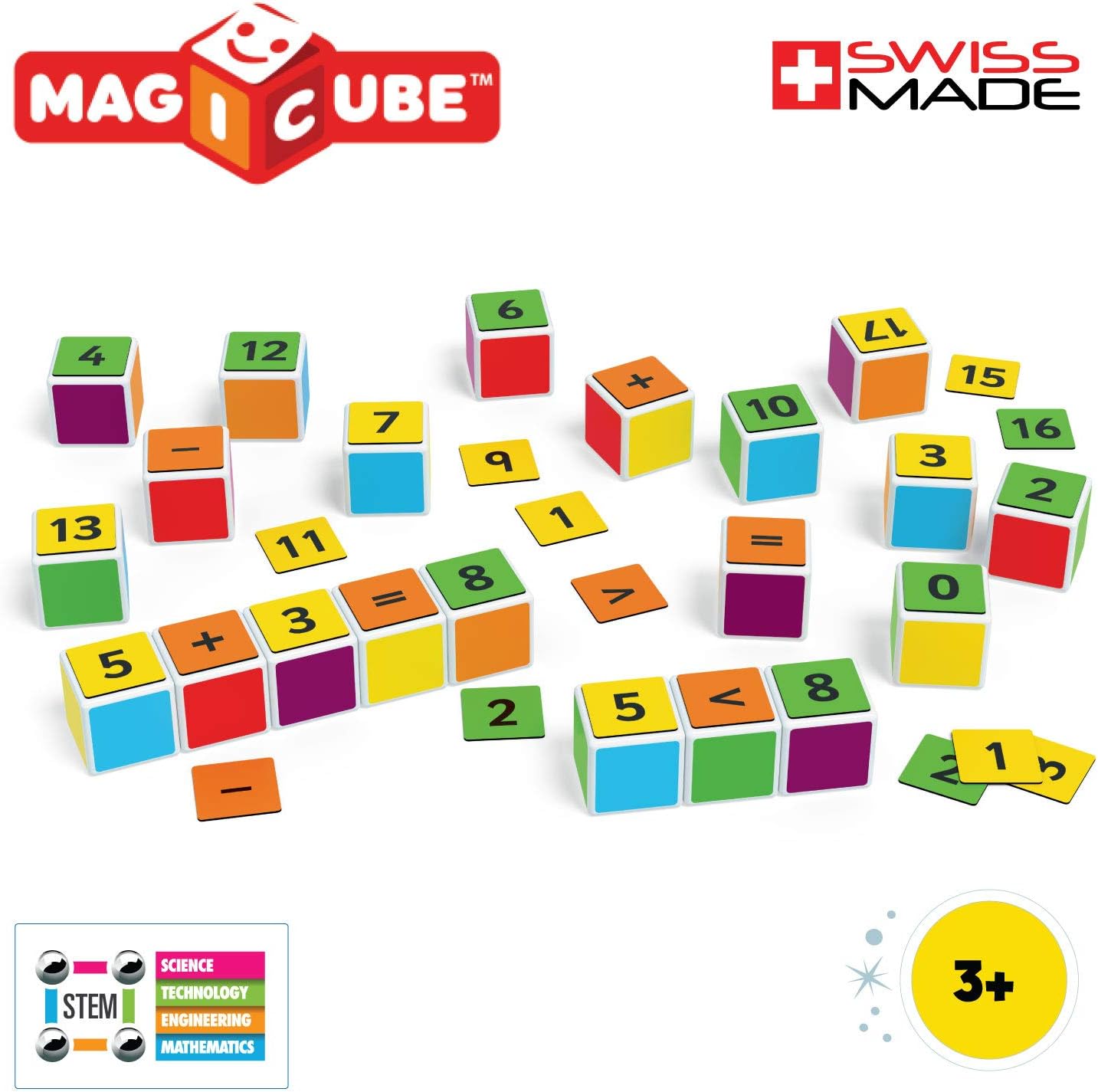 GEOMAG Magicube Maths Building Set 16 Blocks 45 Magic Clips