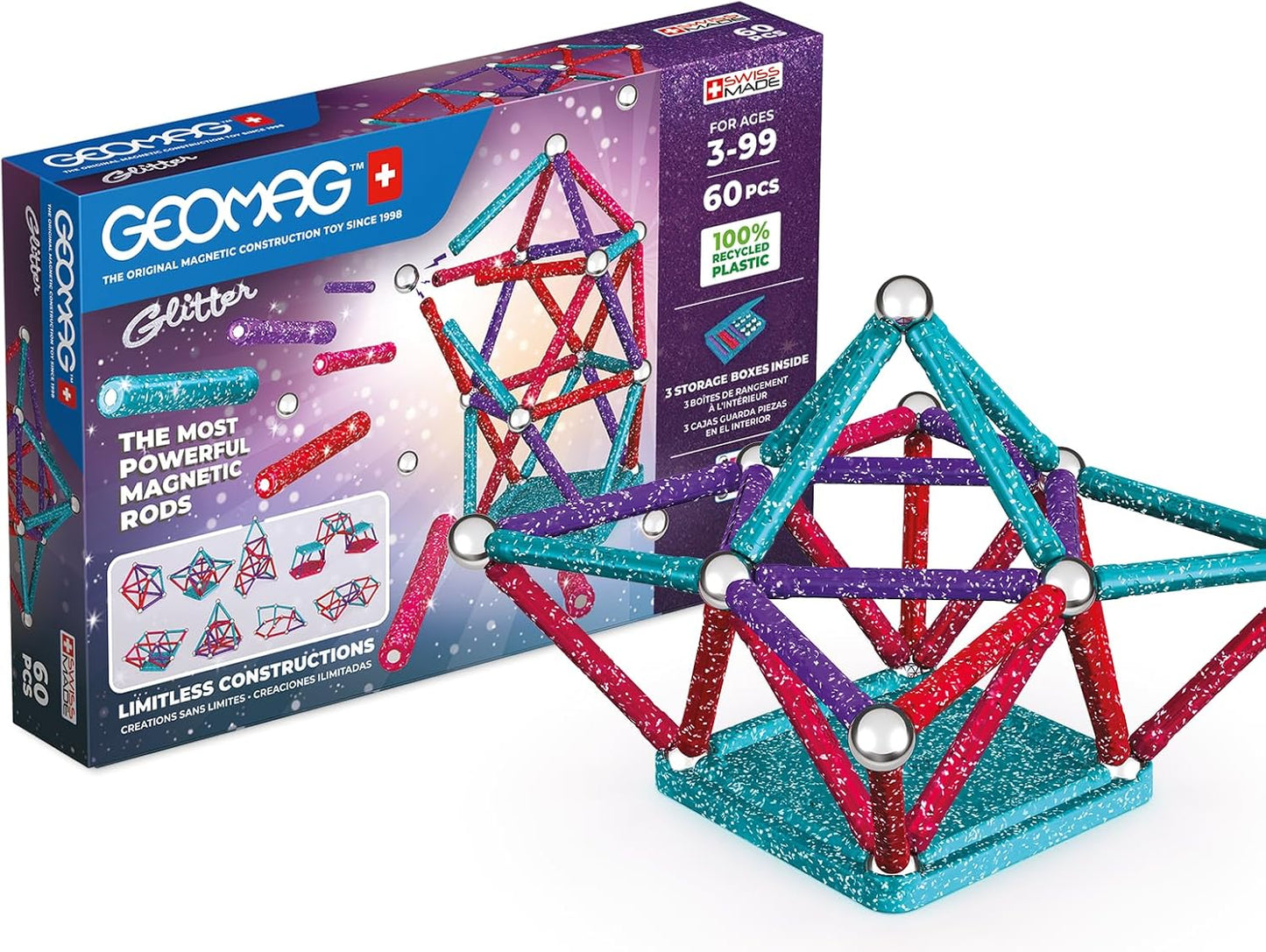 Geomag Glitter Recycled Building Blocks 60 Pieces