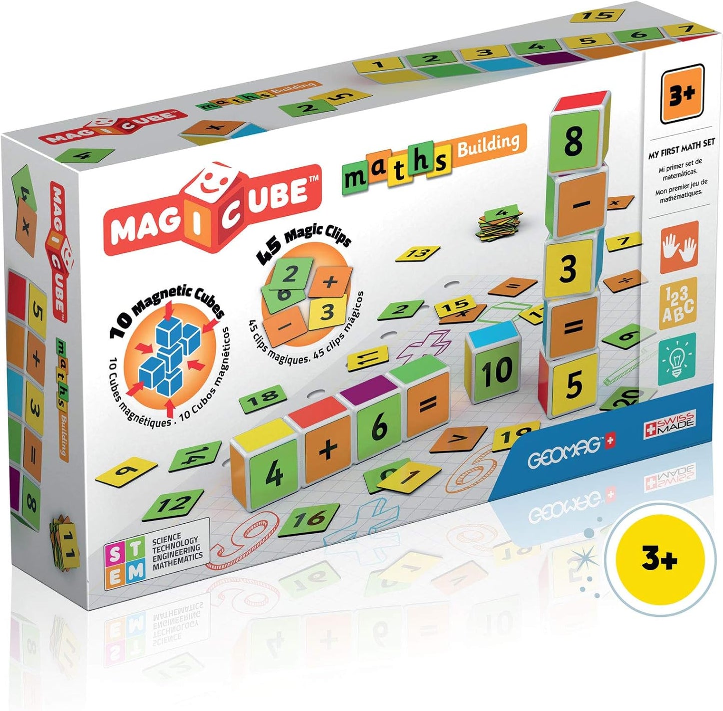 GEOMAG Magicube Maths Building Set 16 Blocks 45 Magic Clips