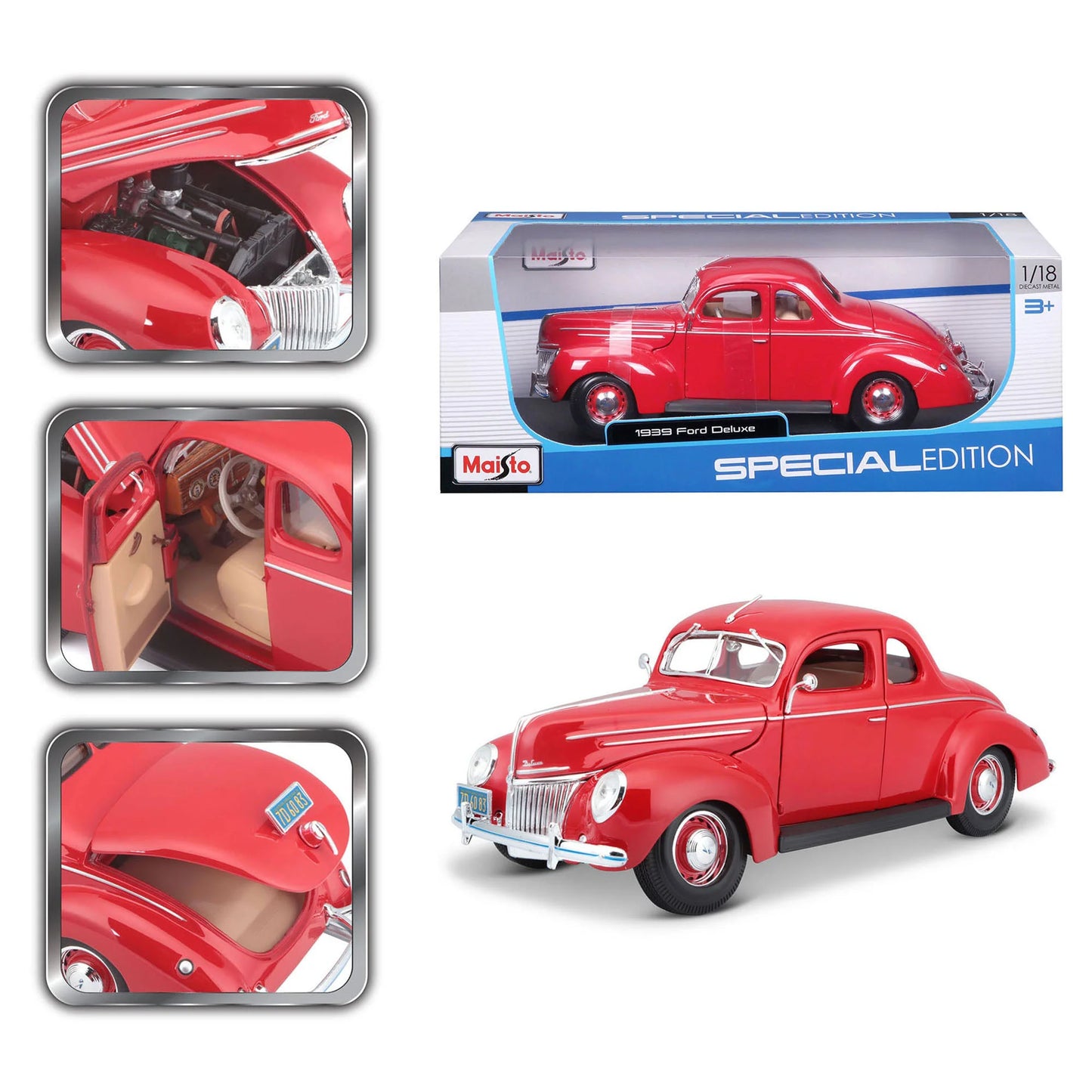 MAISTO Ford Deluxe '39 Coupe Red - 1:18 Diecast Model - Wild Willy