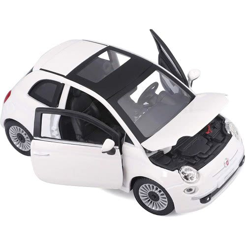 BURAGO FIAT 500 2007 White 1:24 Scale DieCast Model Car - Wild Willy