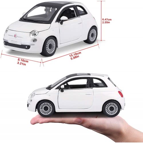 BURAGO FIAT 500 2007 White 1:24 Scale DieCast Model Car - Wild Willy