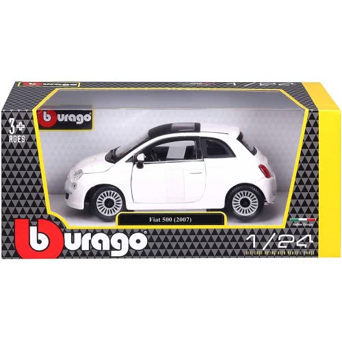 BURAGO FIAT 500 2007 White 1:24 Scale DieCast Model Car - Wild Willy