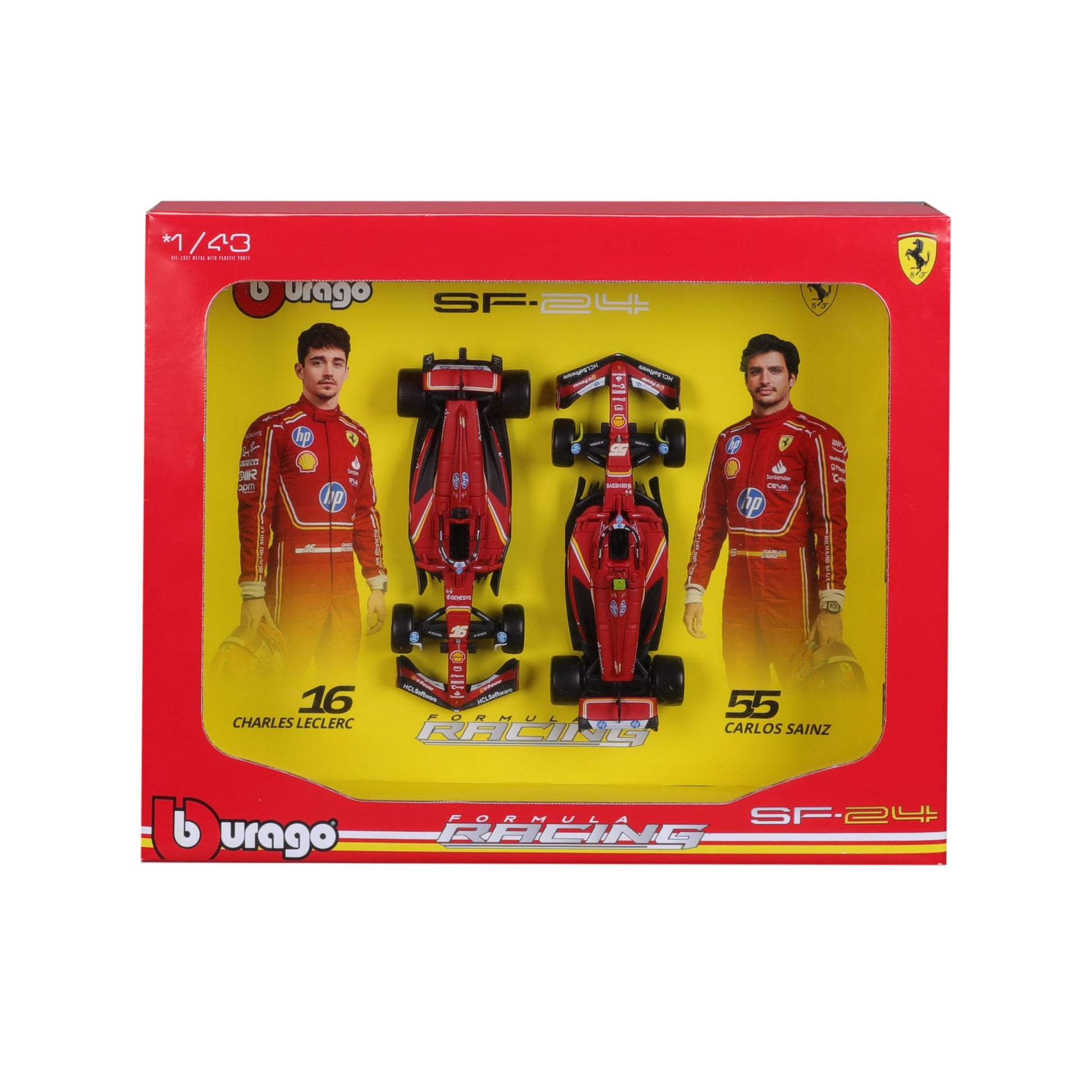 Bburago 2-Model Set SF-24 #16 Charles Leclerc / #55 Carlos Sainz F1 2024 1:43 Diecast - Wild Willy
