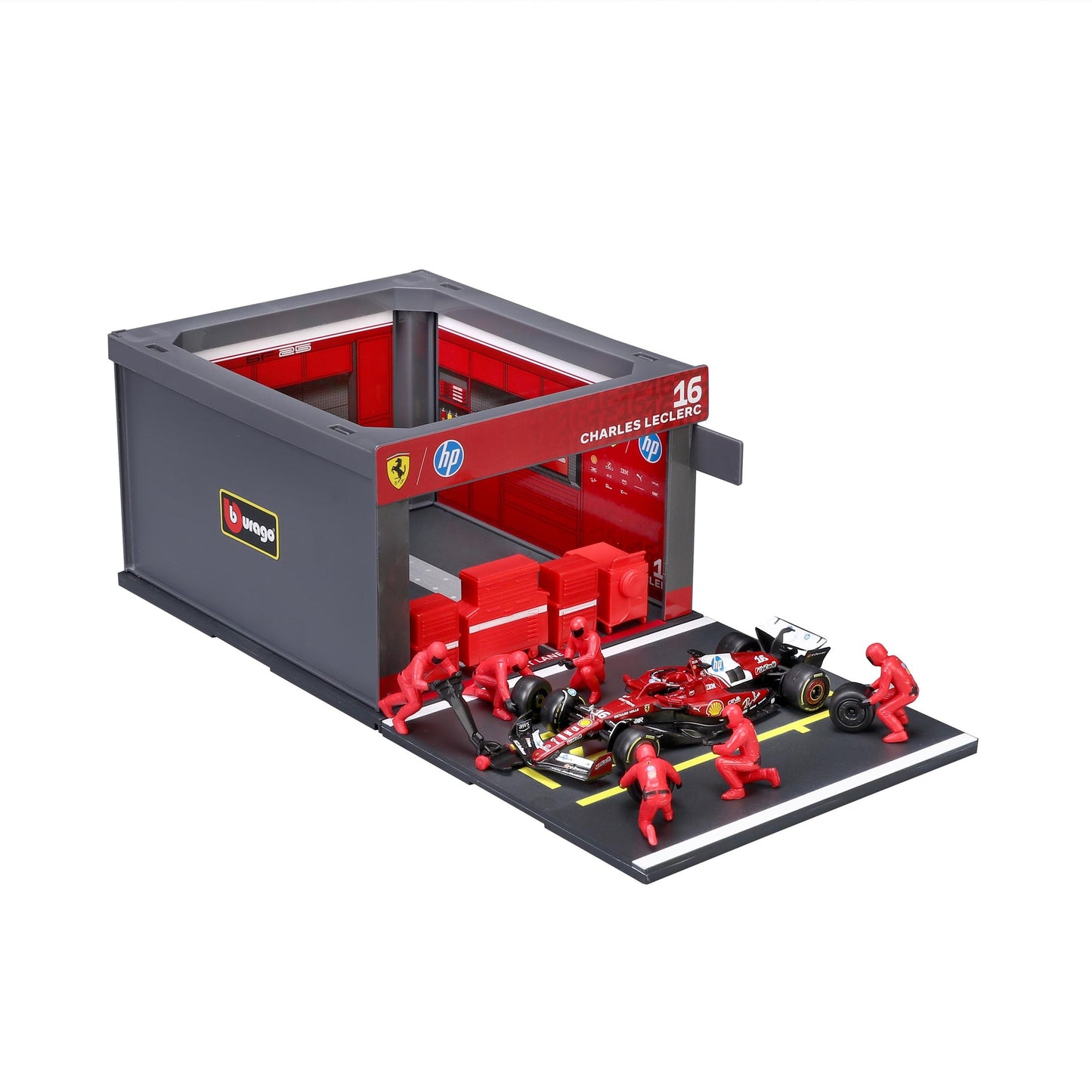 Bburago PIT STOP FERRARI SF-25 #16 Charles LECLERC - Formula 1 Playset Diorama with 1:43 scale SF-25 vehicle - Wild Willy