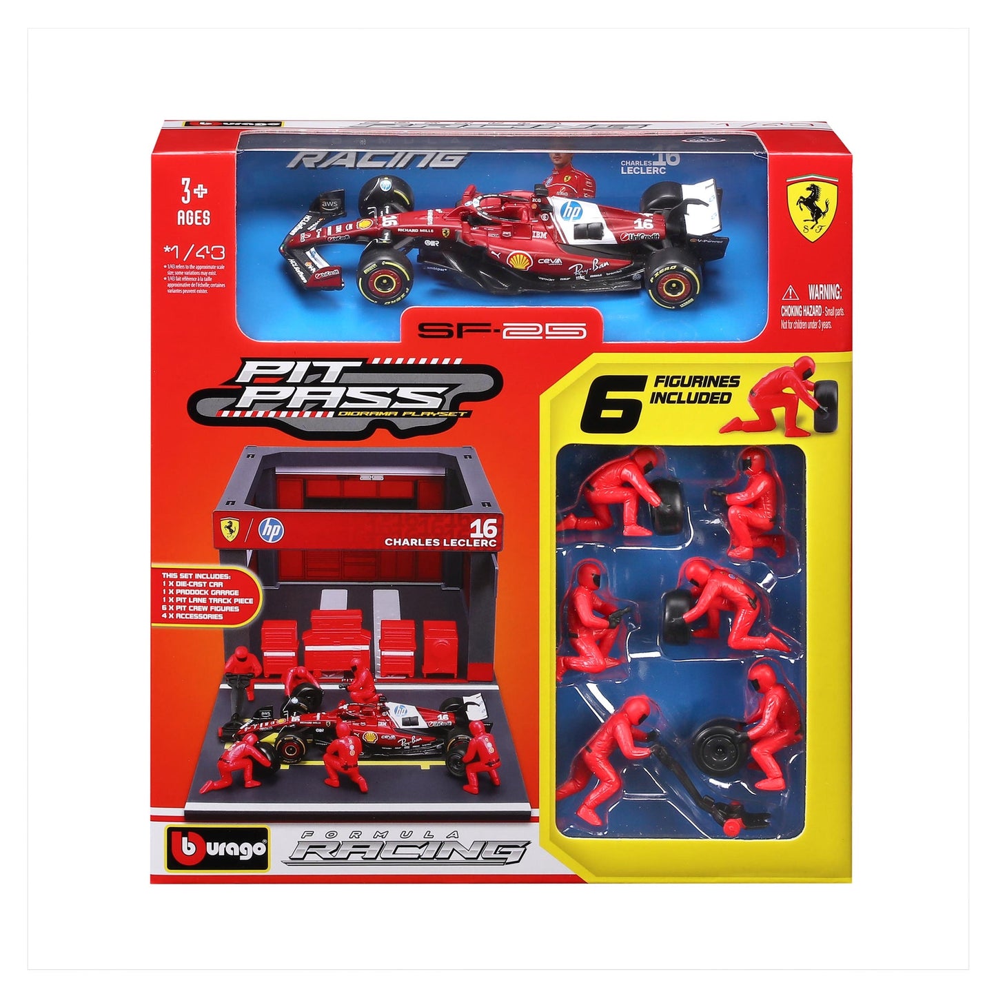 Bburago PIT STOP FERRARI SF-25 #16 Charles LECLERC - Formula 1 Playset Diorama with 1:43 scale SF-25 vehicle - Wild Willy