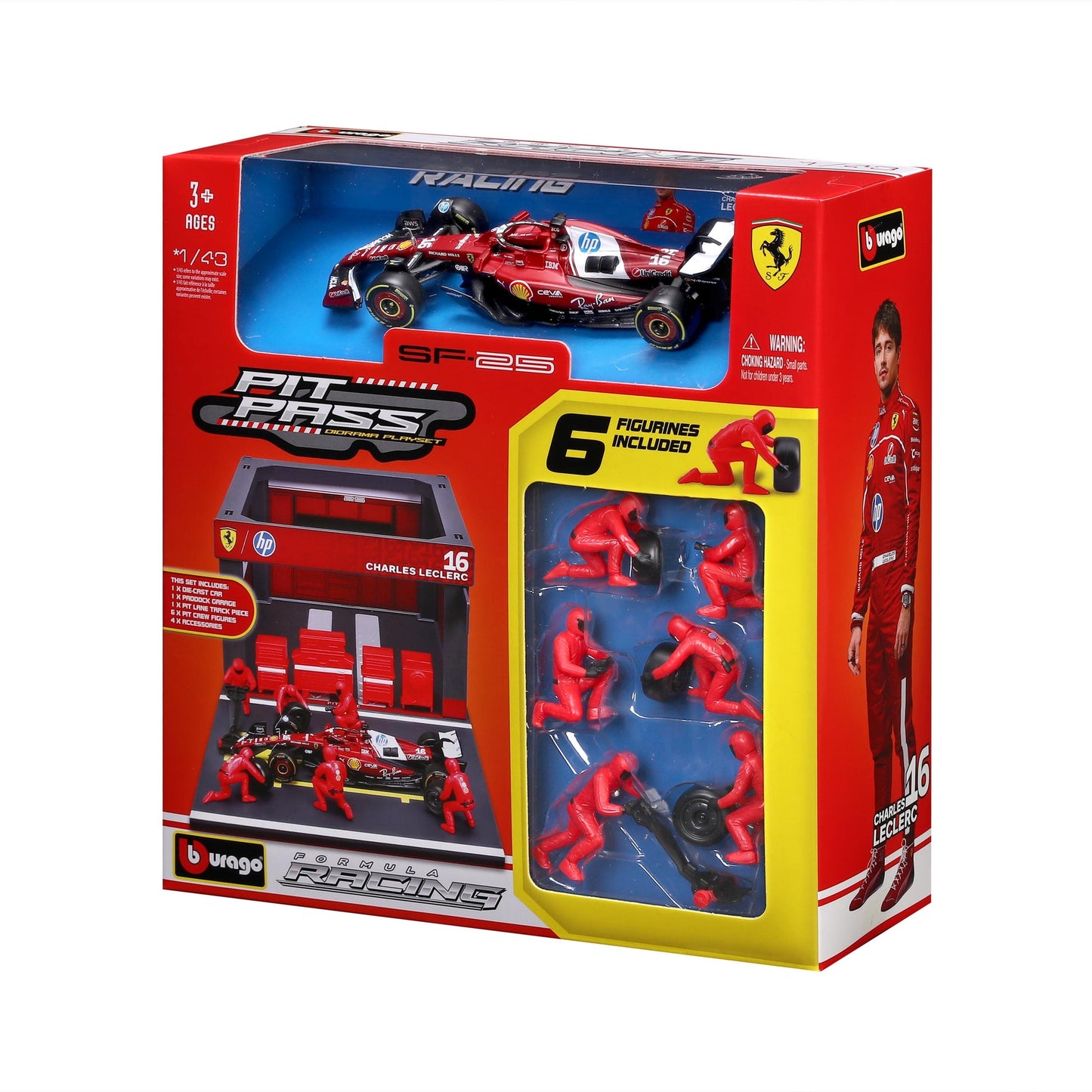 Bburago PIT STOP FERRARI SF-25 #16 Charles LECLERC - Formula 1 Playset Diorama with 1:43 scale SF-25 vehicle - Wild Willy