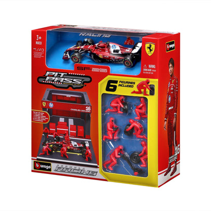 Bburago PIT STOP FERRARI SF-25 #16 Charles LECLERC - Formula 1 Playset Diorama with 1:43 scale SF-25 vehicle - Wild Willy