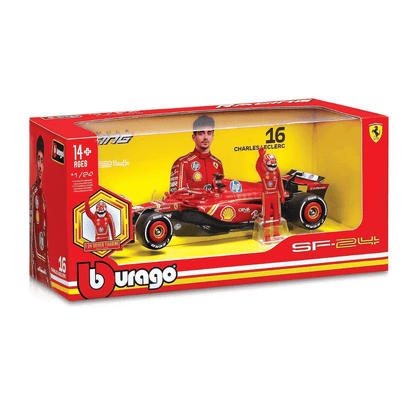 Bburago F1 Ferrari SF-24 with C. Leclerc Figurine 1:24 Scale Model