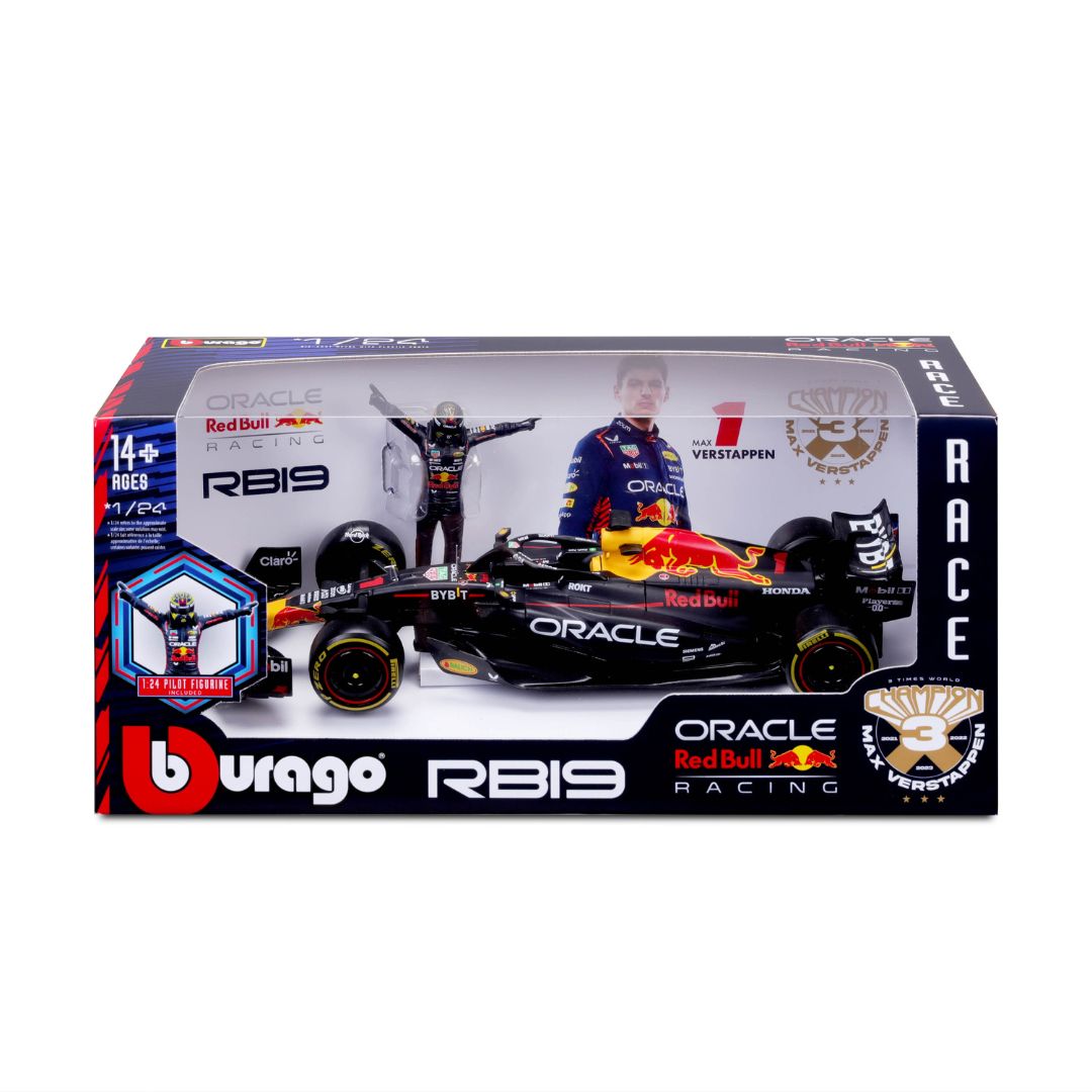 Bburago F1 Oracle Red Bull RB19 #1 with M. Verstappen Figure - 1:24