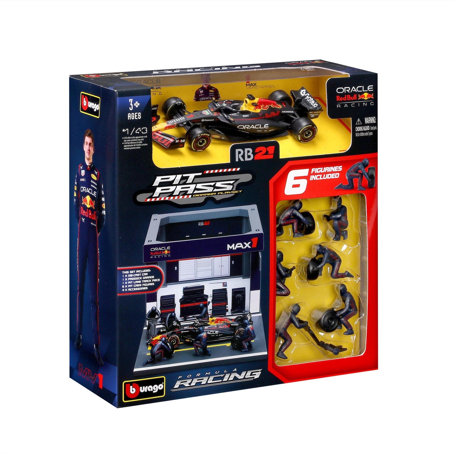 Bburago PIT STOP RED BULL RB21 (2025) #1 VERSTAPPEN - Official Oracle Red Bull Racing Formula 1 Playset Diorama with 1:43 scale RB21 vehicle - Wild Willy