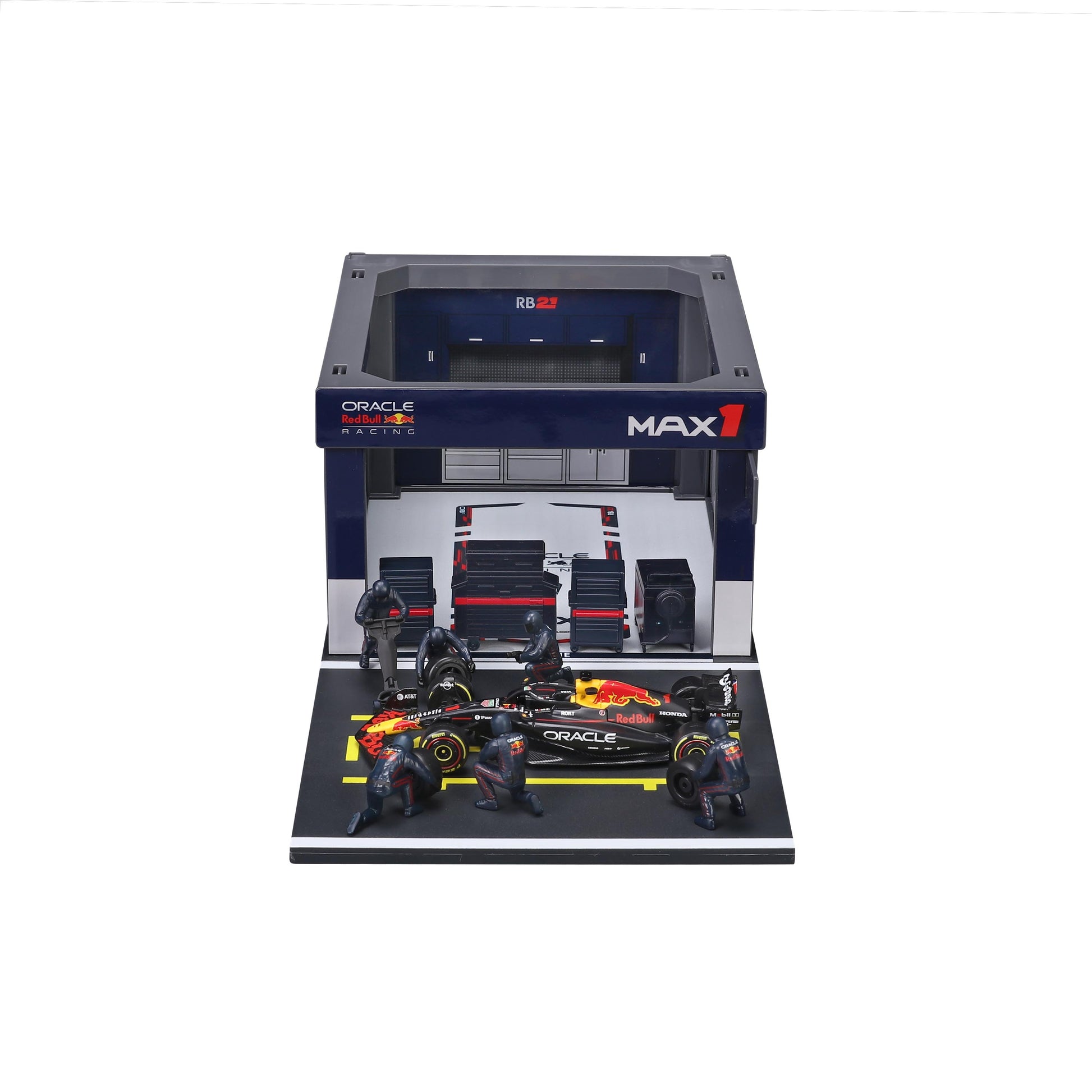 Bburago PIT STOP RED BULL RB21 (2025) #1 VERSTAPPEN - Official Oracle Red Bull Racing Formula 1 Playset Diorama with 1:43 scale RB21 vehicle - Wild Willy