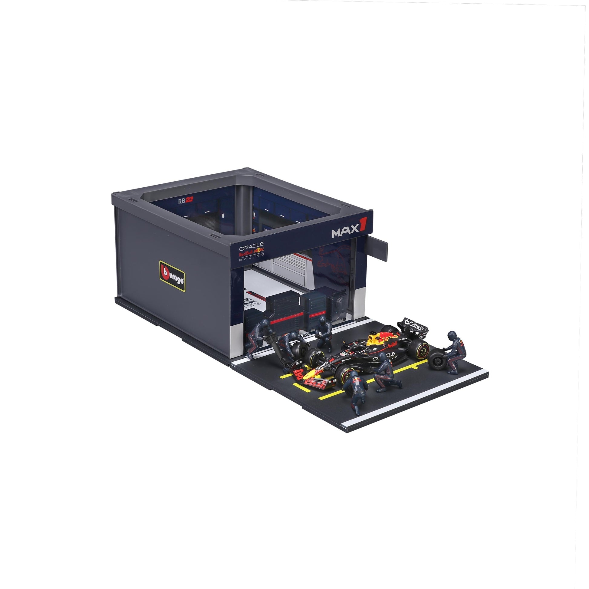 Bburago PIT STOP RED BULL RB21 (2025) #1 VERSTAPPEN - Official Oracle Red Bull Racing Formula 1 Playset Diorama with 1:43 scale RB21 vehicle - Wild Willy