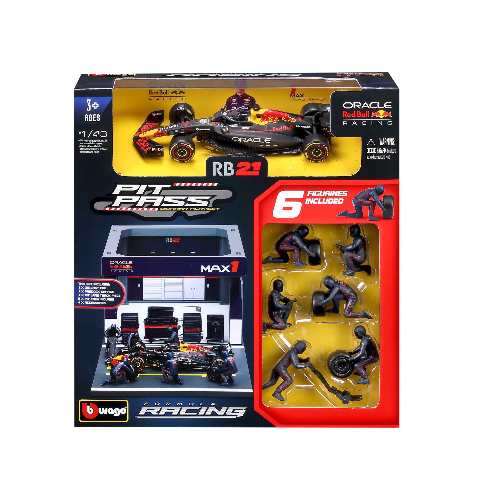 Bburago PIT STOP RED BULL RB21 (2025) #1 VERSTAPPEN - Official Oracle Red Bull Racing Formula 1 Playset Diorama with 1:43 scale RB21 vehicle - Wild Willy