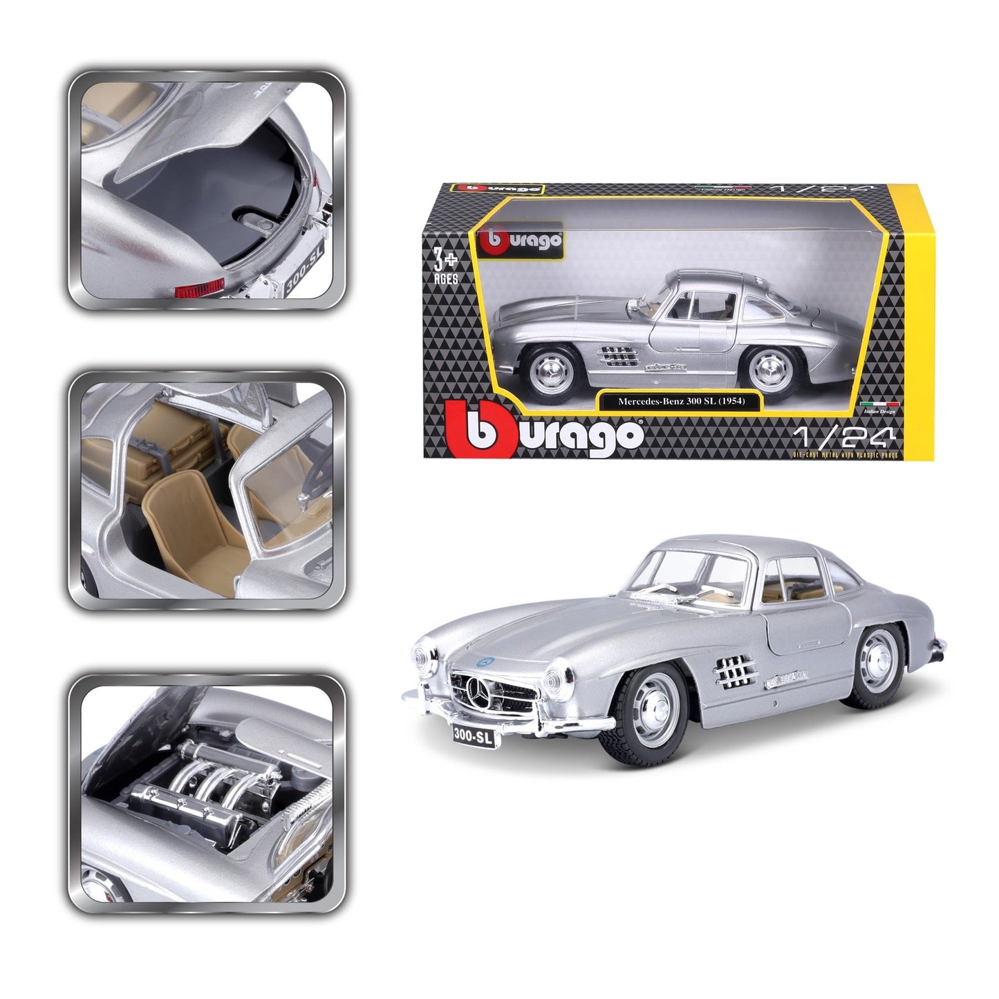 Bburago Mercedes Benz 300SL Silver - 1:18