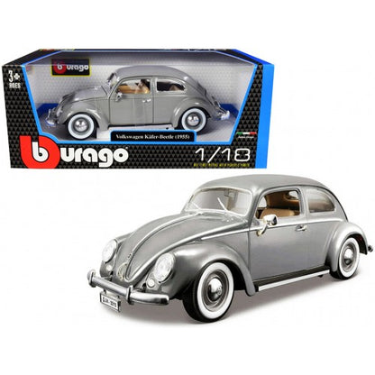Bburago Volkswagen Kafer Beetle 1955 Gray 1:18 Diecast Model - Wild Willy