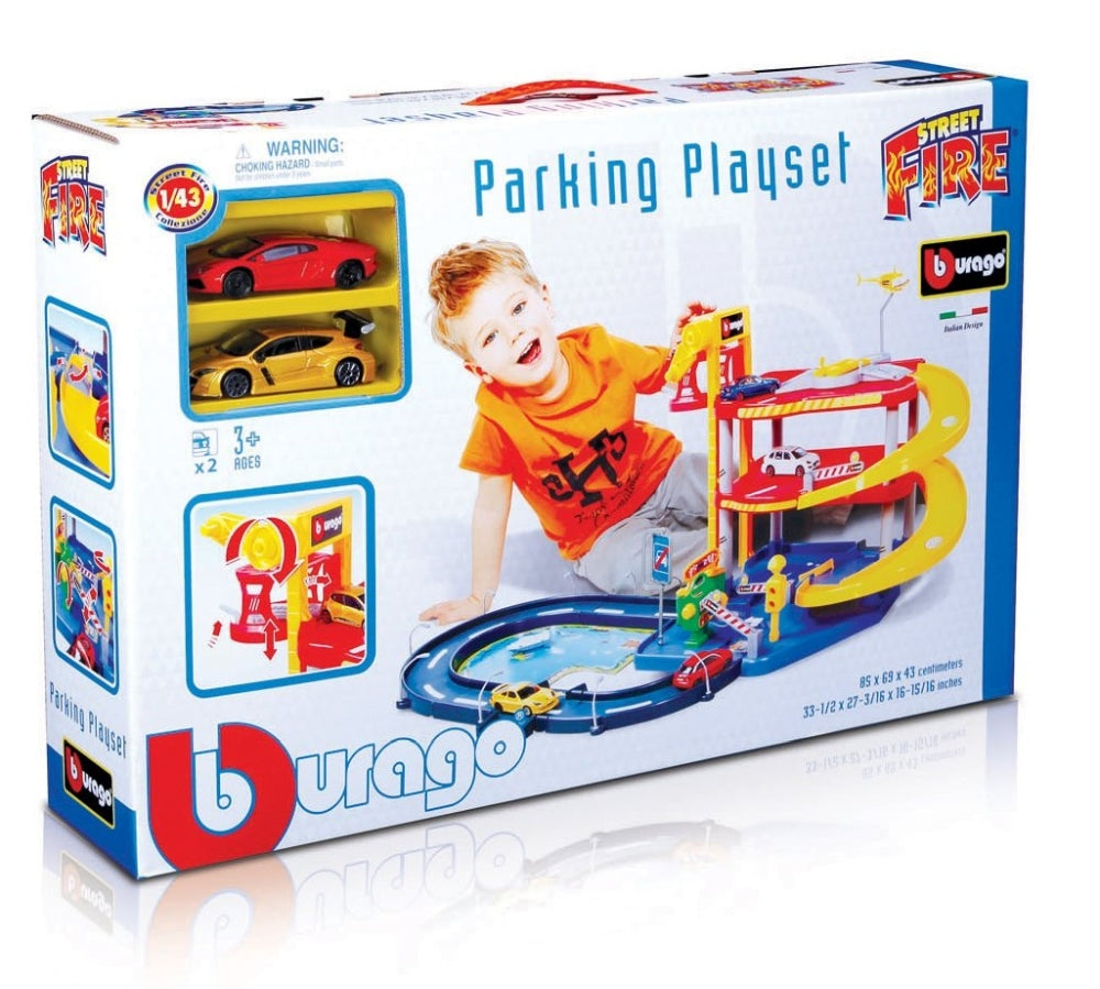 Bburago Street Fire Parking Playset with 2 Cars