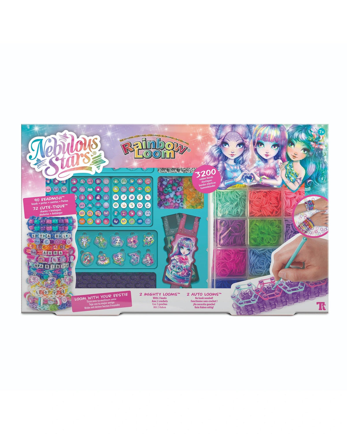 Nebulous Stars Rainbow Loom Bracelet Making Kit with 3200 Rubber Bands, 2 Auto Looms & 2 Mighty Looms - Wild Willy