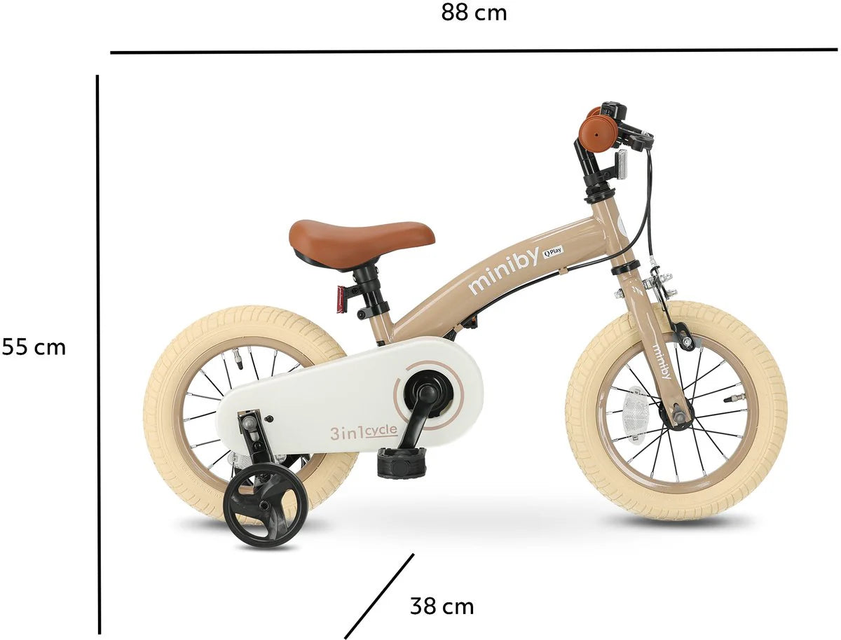 Qplay Children's Bike 12 inch - 3 in 1 - Balance Bike - Mocha