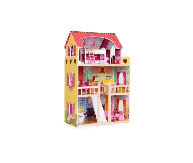 Wooden Dollhouse with Furniture 3 Floors 90x60 cms