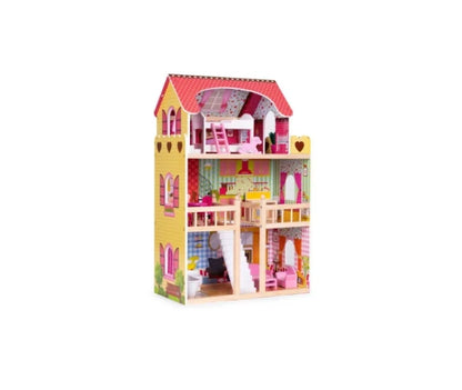 Wooden Dollhouse with Furniture 3 Floors 90x60 cms