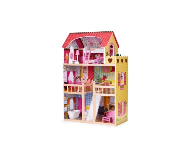 Wooden Dollhouse with Furniture 3 Floors 90x60 cms