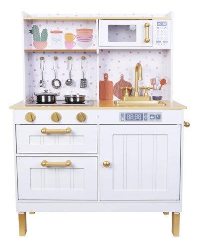 Wooden Play Kitchen with 6 Accesories