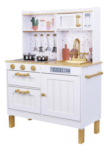 Wooden Play Kitchen with 6 Accesories