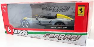 Bburago Ferrari Monza SP1 Silver Metallic with Yellow Stripes 1/18